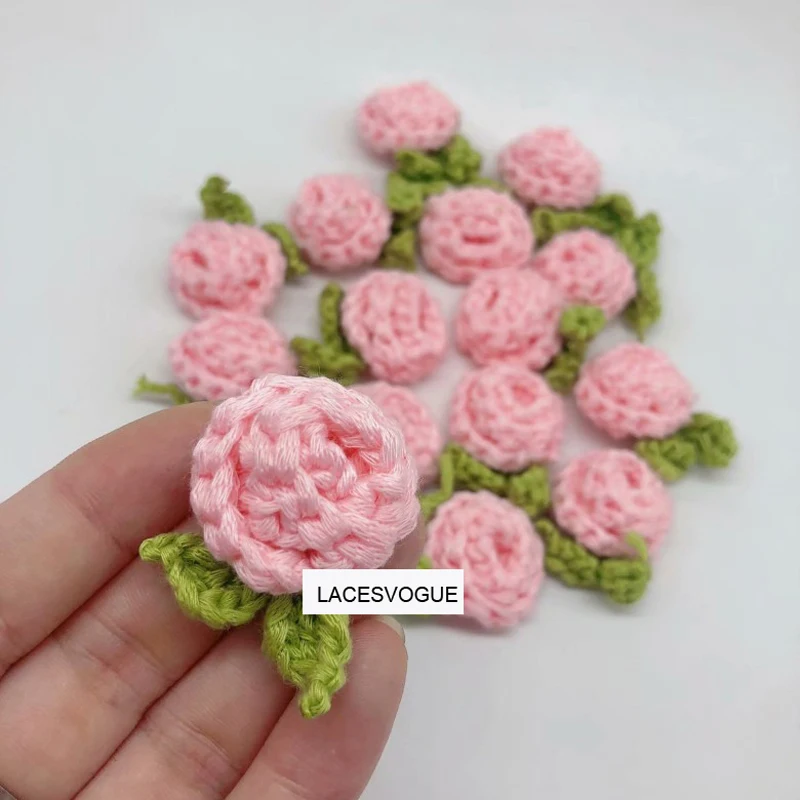 Rose Cloth Paste, Handmade Crochet, Knitted Applique,Patchwork Needlework, Sewing Accessories,DIY Yarn,3cm,112,50Pcs Lot