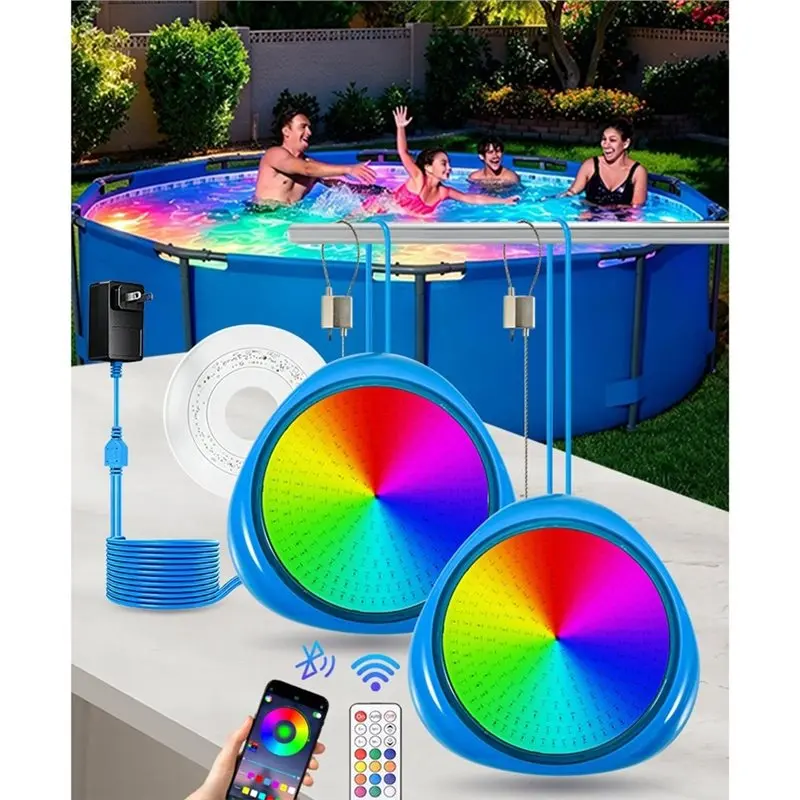 ABGG-Color Changing 12V 10W RGB Submersible Lamp LED Underwater Light With Remote Control Waterproof Pool Light EU Plug