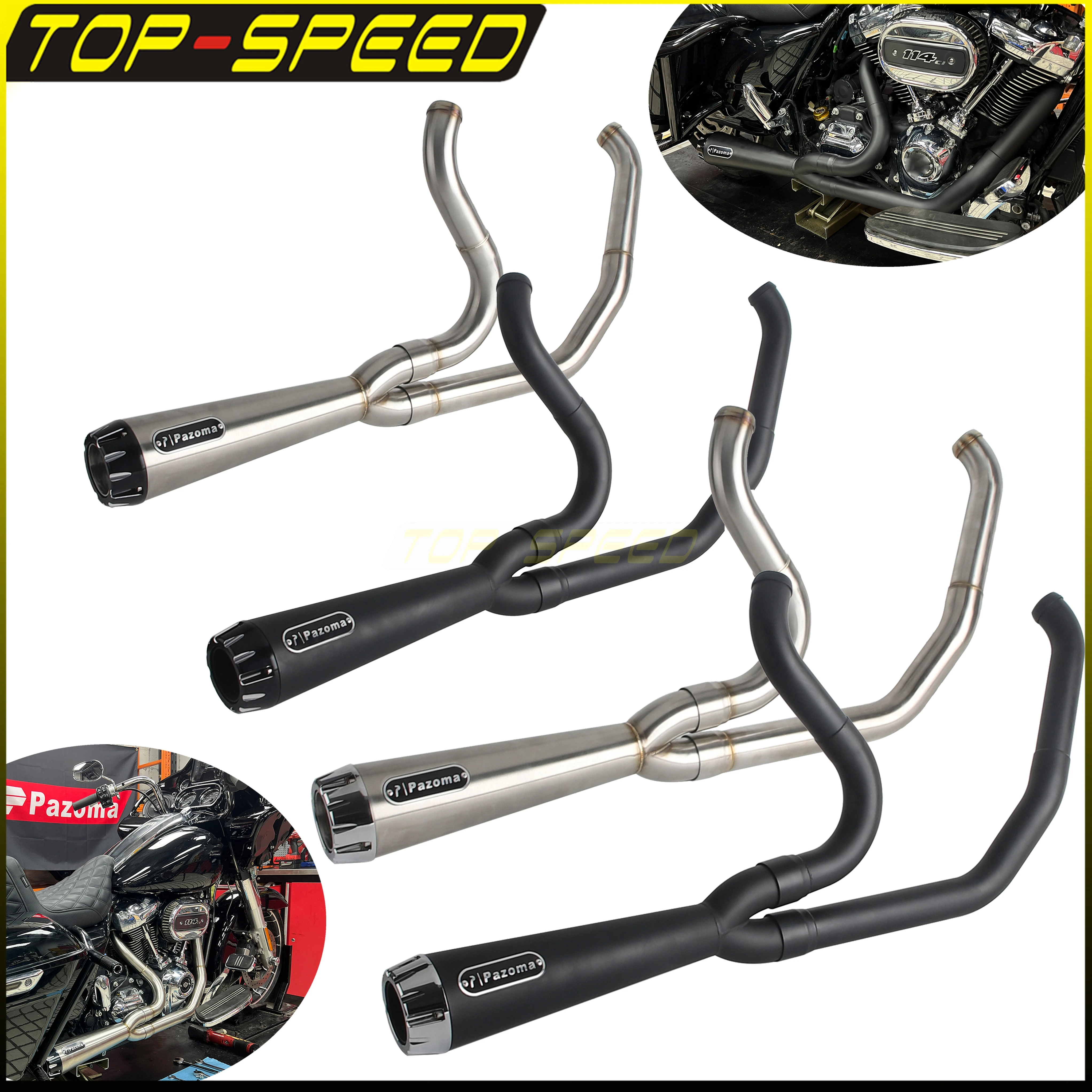 

Exhaust Dual Tube Motorcycle Muffler Pipes For Harley Electra Glide Road King Street Glide EFI FLHX FLHR FLHTCUI FLHTI 2017-2025