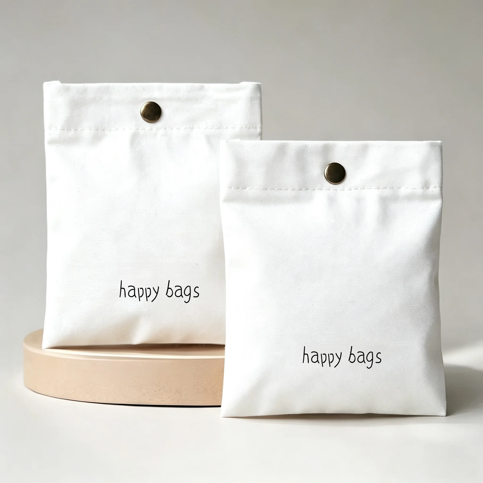 White Canvas Snap Button Pouch Custom Logo Small Cotton Gift Bag Party Favor Packaging for Perfume Bottle Soap Jewelry Cosmetic