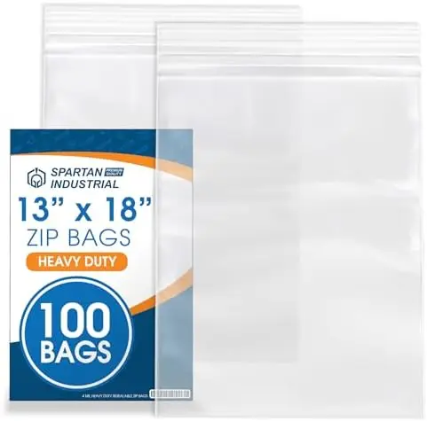 

13"x18" Clear Reclosable Zip Bags (100ct) - 4 Mil Heavy Duty Resealable Poly Bags | Spartan Industrial
