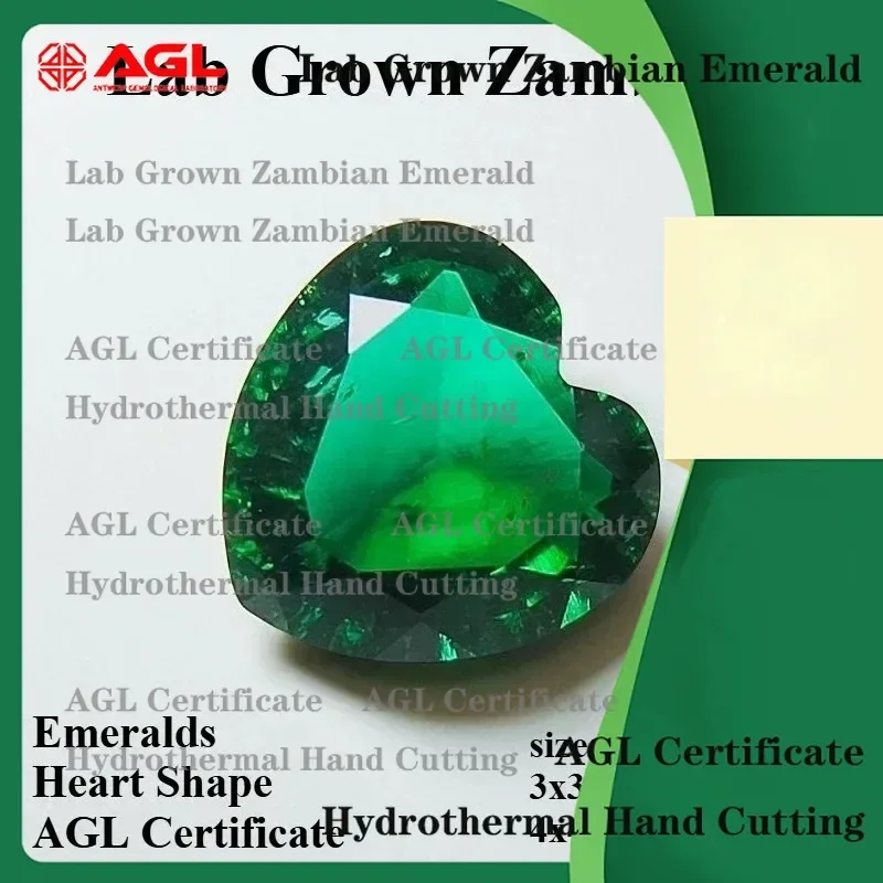 

Lab Grown Zambian Emeralds Heart Shape Hydrothermal Hand Cut Natural Inclusions for AGL Certificate Lab Created Emerald