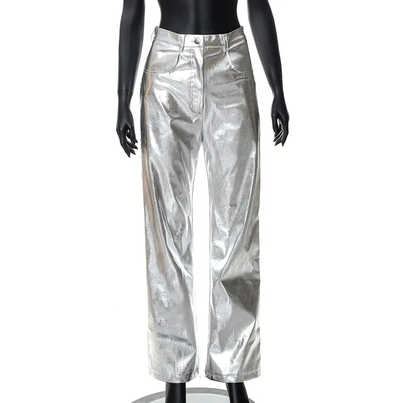 BKLD Women Clothing 2025 Spring And Autumn New Fashion Streetwear High Waisted PU Leather Pants Solid Color Casual Trousers