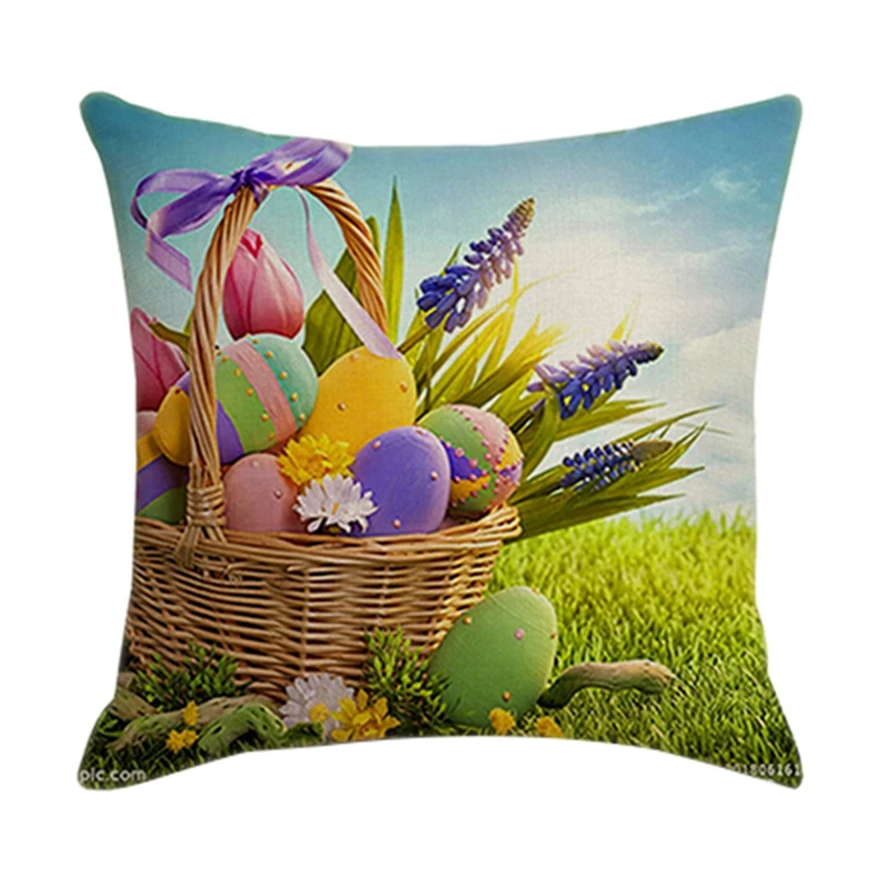 Happy Easter Egg Pillowcase Linen Cushion Cover Decoration Home Living Room Sofa Car Throw Pillow Covers 45X45cm