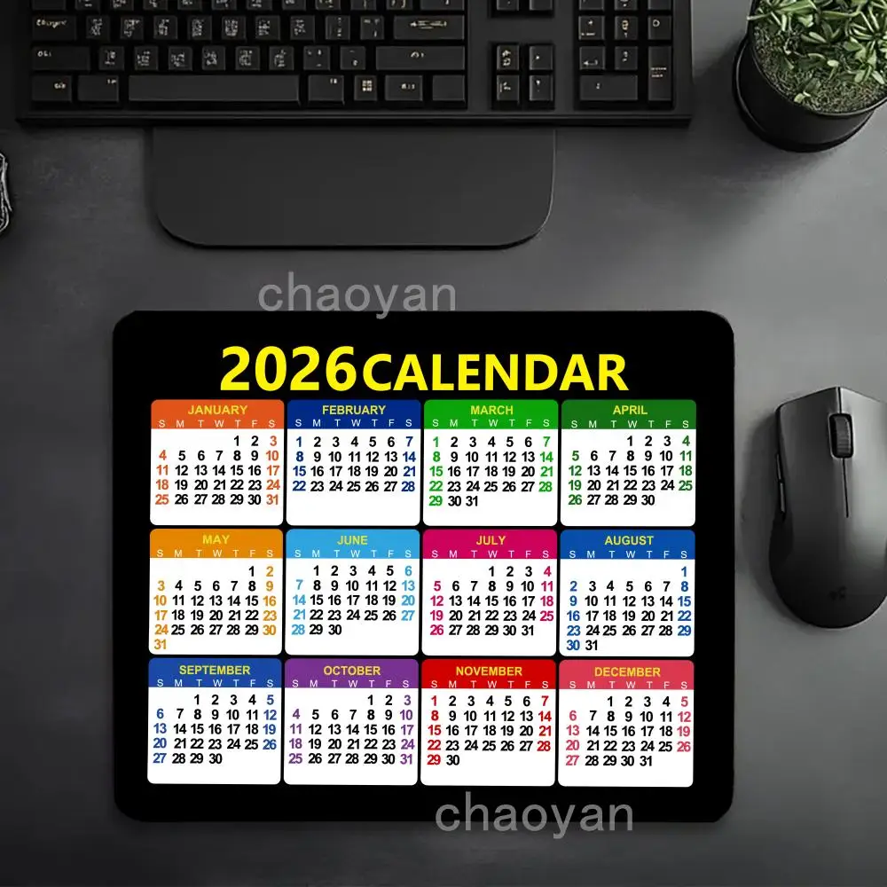 2026 التقويم الأسود ماوس الوسادة مربع السنة الجديدة لوحة ماوس صغيرة المضادة للانزلاق المطاط الألعاب مكتب الكمبيوتر المحمول مكتب عمل حصيرة #5