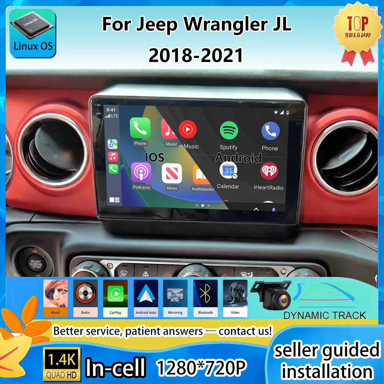 

Радиоприемник для Jeep Wrangler JL 2018-2021, беспроводной CarPlay, мультимедийный проигрыватель, сенсорный экран, Android Auto, CarPlay, Linux, BT