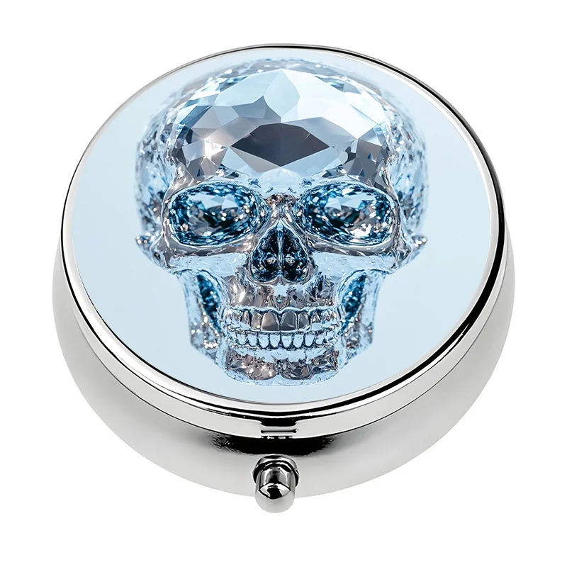 1 Gothic Skull Pill Box with 3 Compartments and Lid - Durable Plastic and Metal Mini Medicine Storage Box, 3-Section Capsule Box, Suitable for Travel, Office - Compact Pill Box (Halloween Accessory)