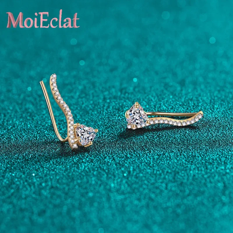 

Роскошные линейные серьги-гвоздики цвета шампанского для женщин, 1 карат с муассанитом, висячие серьги из белого золота 18 карат, ювелирные украшения