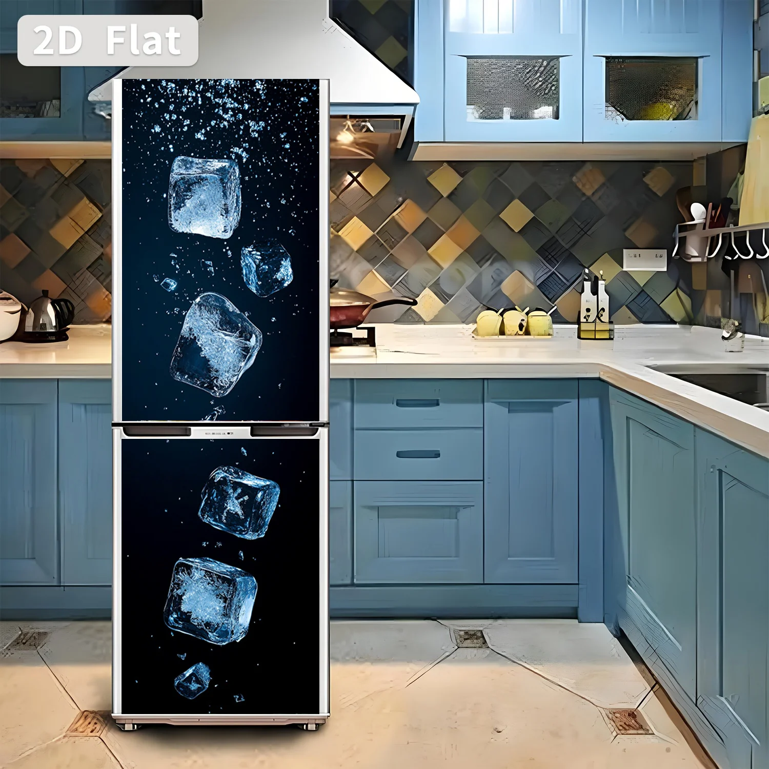 Refrigerator Sticker Ice Crystal Falling Pattern Themed Design Wall Decal Self-Adhesive Wallpaper Suitable for Cabinets and Wa