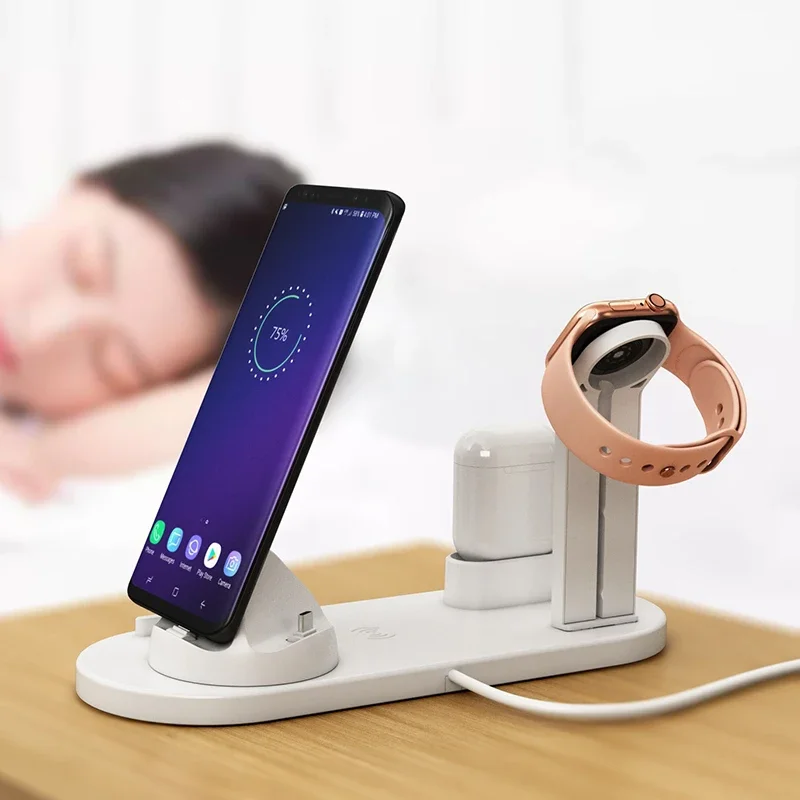 

Беспроводная зарядная станция 3 в 1 для iPhone X, Xs, Huawei, Xiaomi, Samsung, Apple Watch Series 4, 3, 2, 1, AirPods