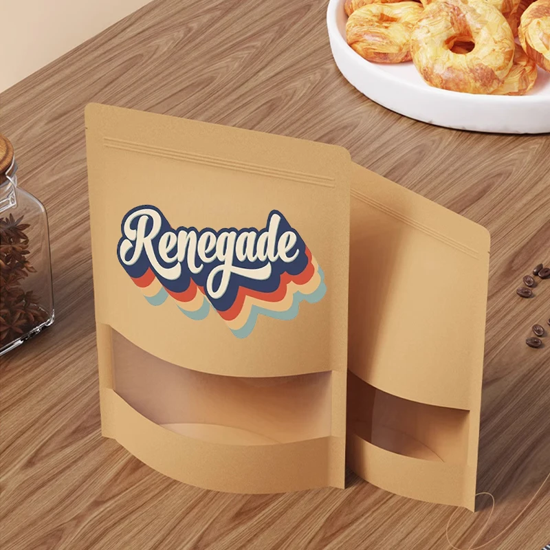 Brown Kraft Paper H-D Window Zipper Bag Custom Printing For Packaging Bags Of Pepper Powder, Nuts, And Seasonings Pouch