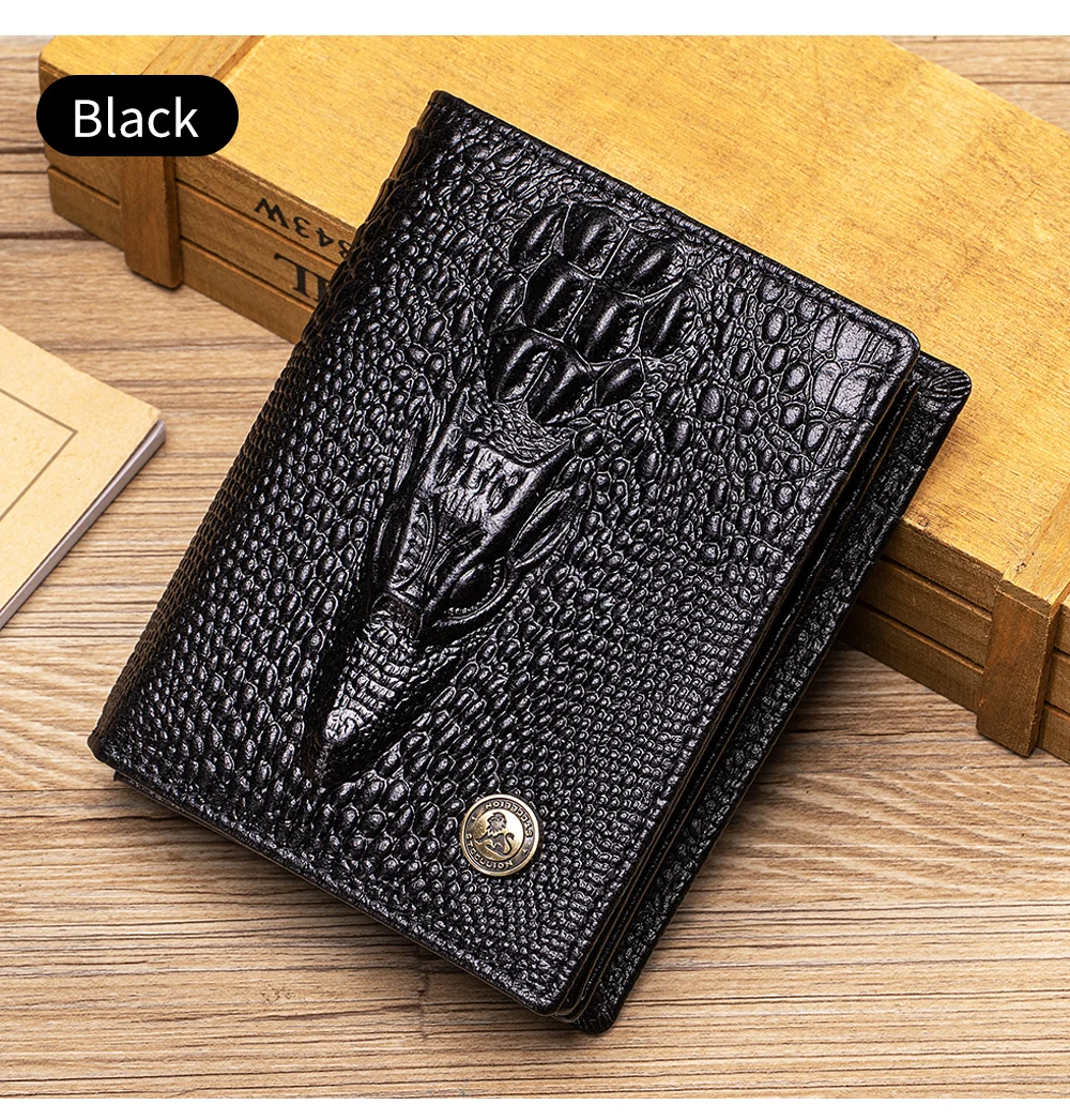 Herren-Geldbörse aus echtem Leder mit Krokodilmuster, Retro-Design, große Kapazität, mehrere Kartenfächer, Fotoalbumfach, Geschenkidee – Detail 9