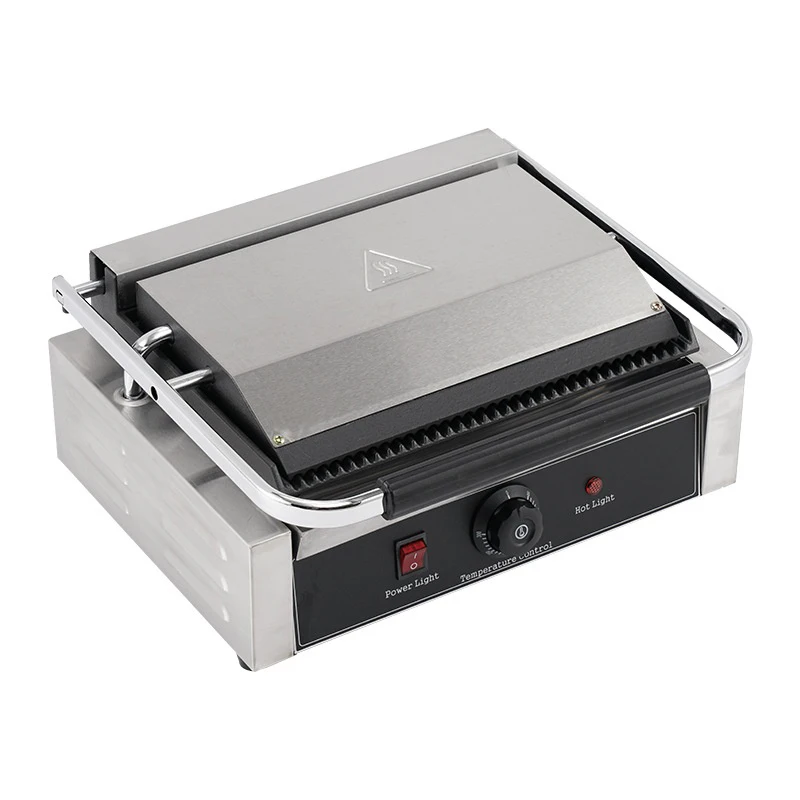 Prensa eléctrica comercial para parrilla de sándwich de acero inoxidable, máquina para hacer Panini, freidora de carne, prensa para parrilla de Panini para perfectamente