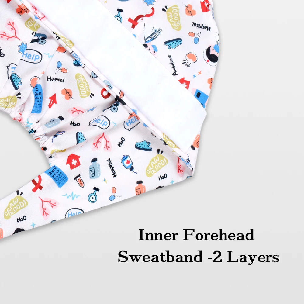 다용도 유니섹스 간호사 모자 의료용 모자 땀밴드 포함 소아과 노인과용 작업 모자 뒤쪽 묶는 머리 덮개 M1123