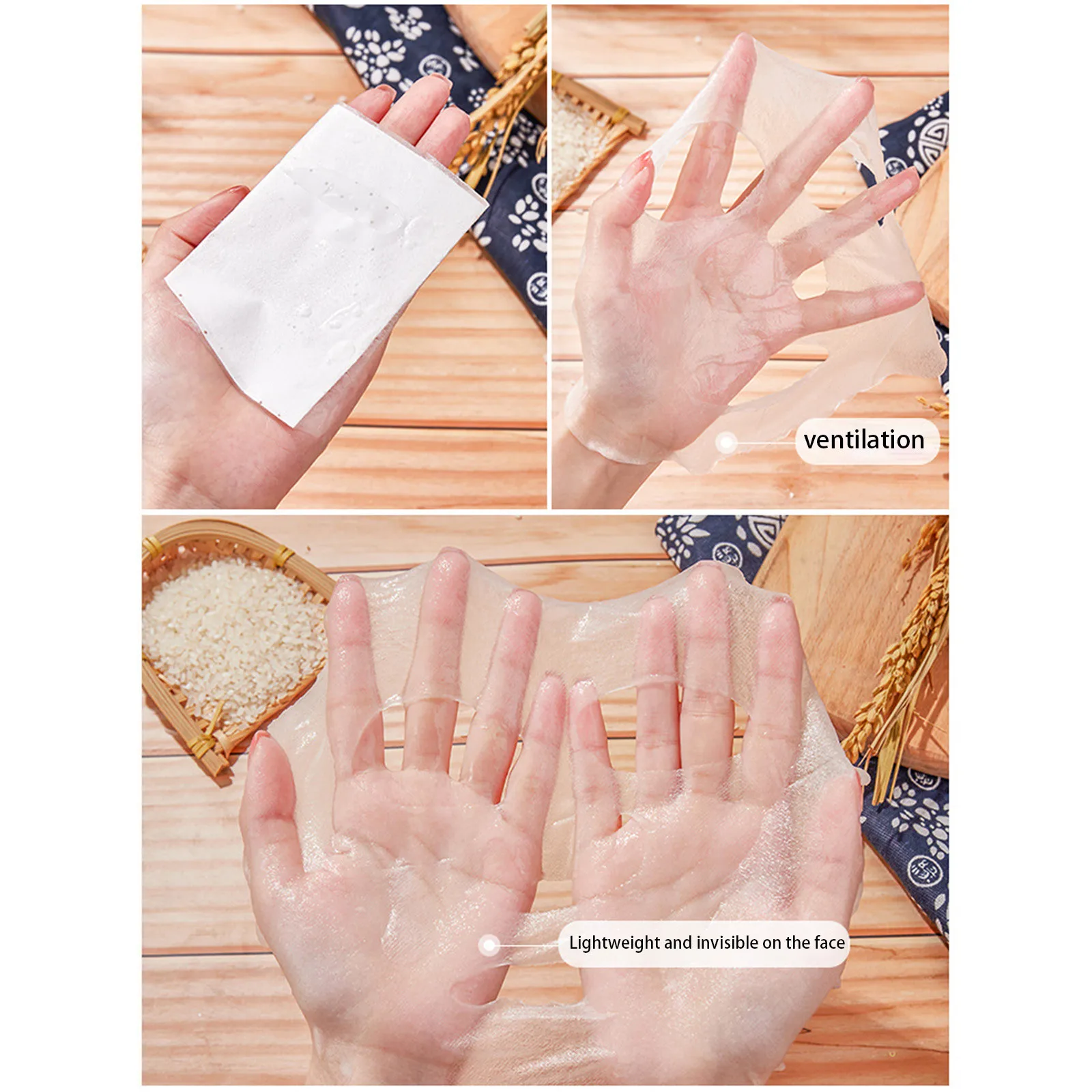 10 عبوات من أقنعة ورق الترطيب بخلاصة الأرز - العناية بالبشرة النباتية المضادة للحساسية للبشرة الجافة/المجموعة |   18 مل × 10 كريمي ايسنس