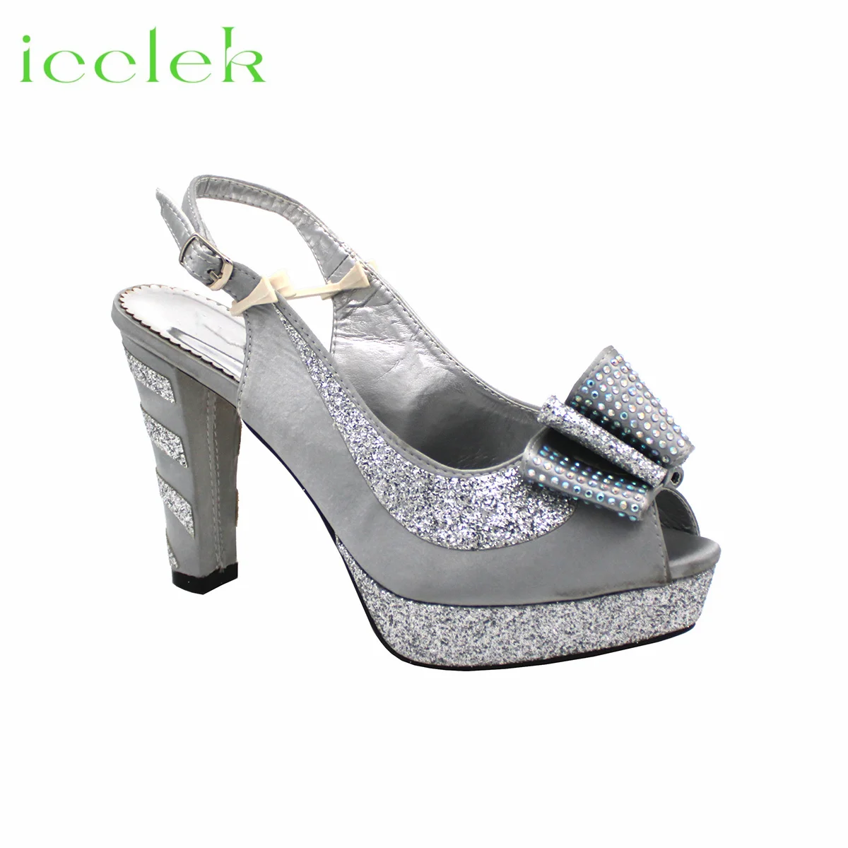 2024 Silver African Women\'s Bridal Wedding Platform Comfort High Heel Sandals Lady Pump Matching Shoes and Bag Set for Party