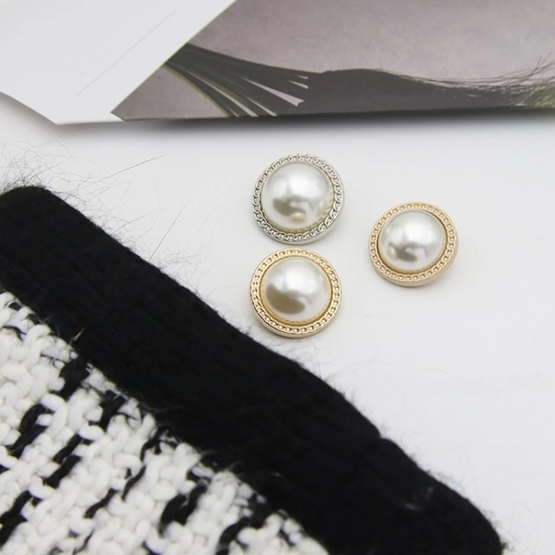10pcs Elegant Pearl Buttons for Women Gold Color Metal Round Shank Buttons Blouse Coat Accessories