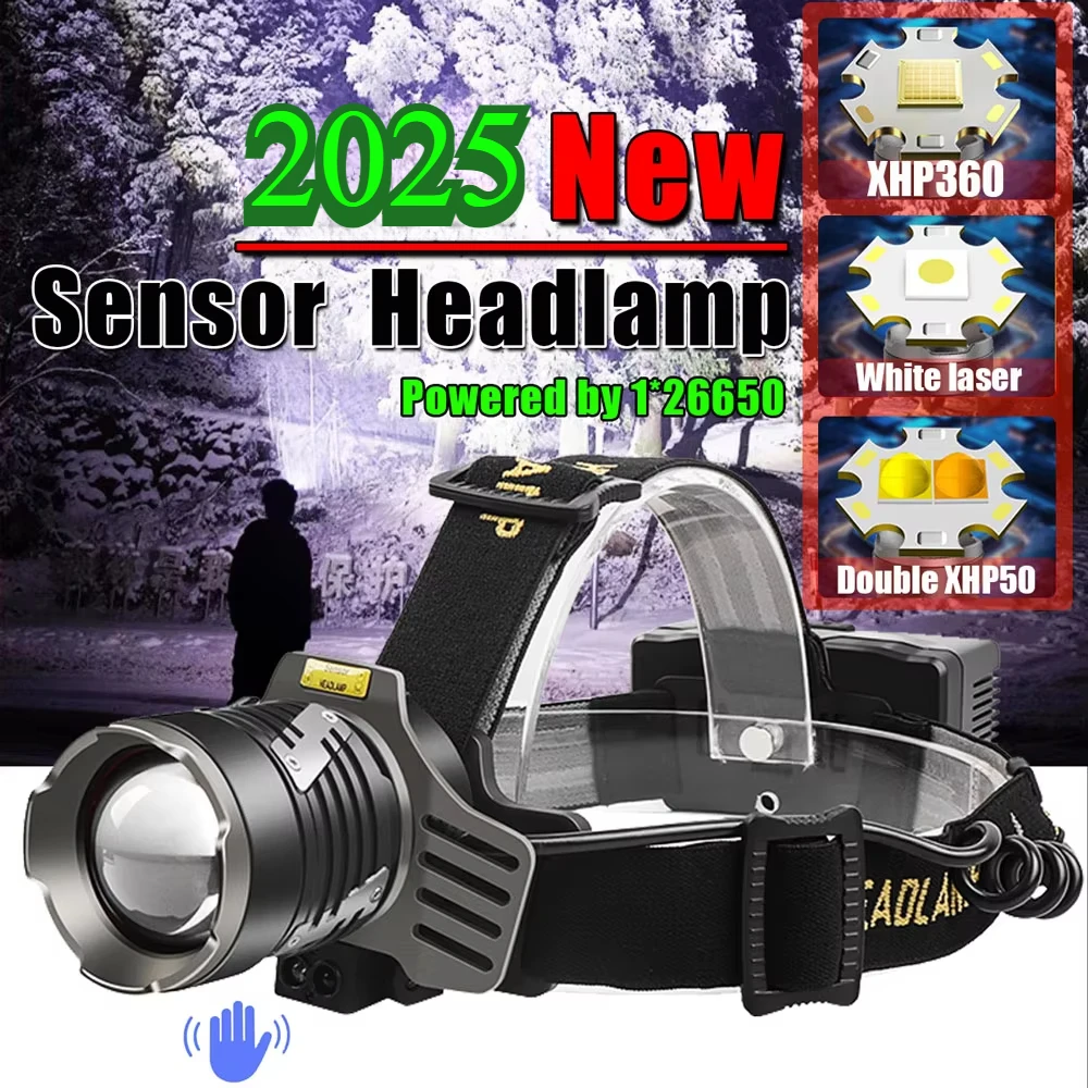 

Налобный фонарь XHP360 на аккумуляторе 26650, сверхъяркий, с датчиком движения, водонепроницаемый IP68, для кемпинга и рыбалки