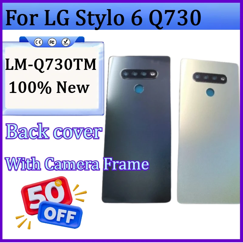 Back cover For LG Stylo 6 Battery Door Back Glass Cover Housing Case For LG Q730 LM-Q730TM Back Housing With Camera Frame