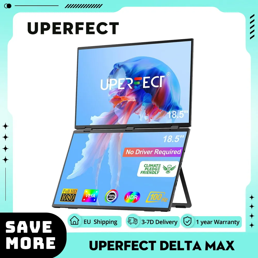 UPERFECT Delta Max 18.5-inch Dual Screen Portable Monitor, 1920*1080 IPS Screen, 100Hz Refresh Rate, 100% sRGB, Built-in Speaker