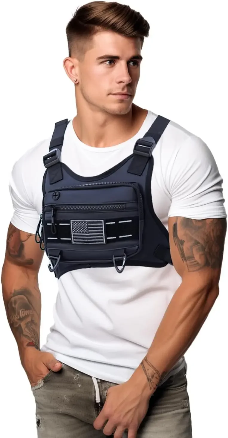 Мужская уличная нагрудная сумка, легкая водостойкая нагрудная сумка с держателем для телефона и дополнительным хранилищем — регулируемый тактический Utilit