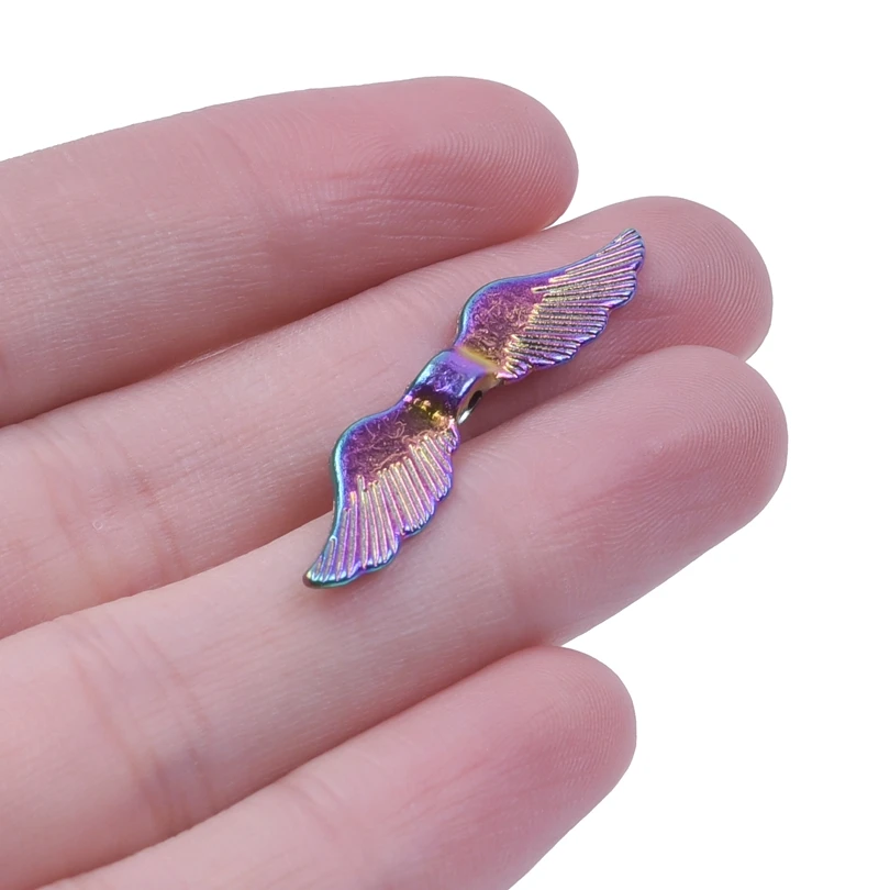 10-30Pcs/Lot Rainbow Retro Angel Wings Spacer Beads Pendant Charms For Jewelry Making DIY Keychain Pendant Accessories Wholesale