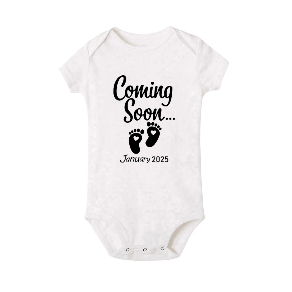 Baby Coming Soon 2025 Baby Announcement Newborn Bodysuit Summer Baby Romper Pregnancy Reveal Clothes Girls Boys Jumpsuit Outfits