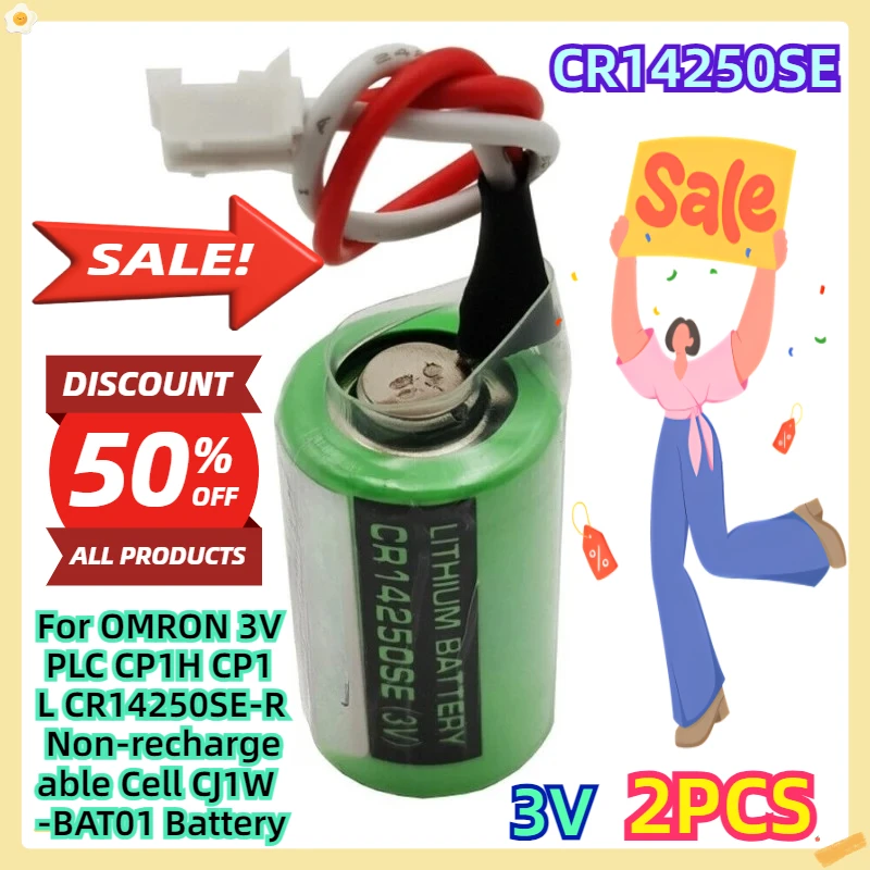

For OMRON 3V PLC CP1H CP1L CR14250SE-R Non-rechargeable Cell CJ1W-BAT01 Battery 2pcs