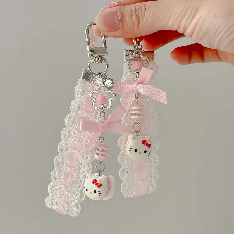 

Hello Kitty Keychain Cute Phone Charm Bow Beaded Pendant for Bag Purse Accessories