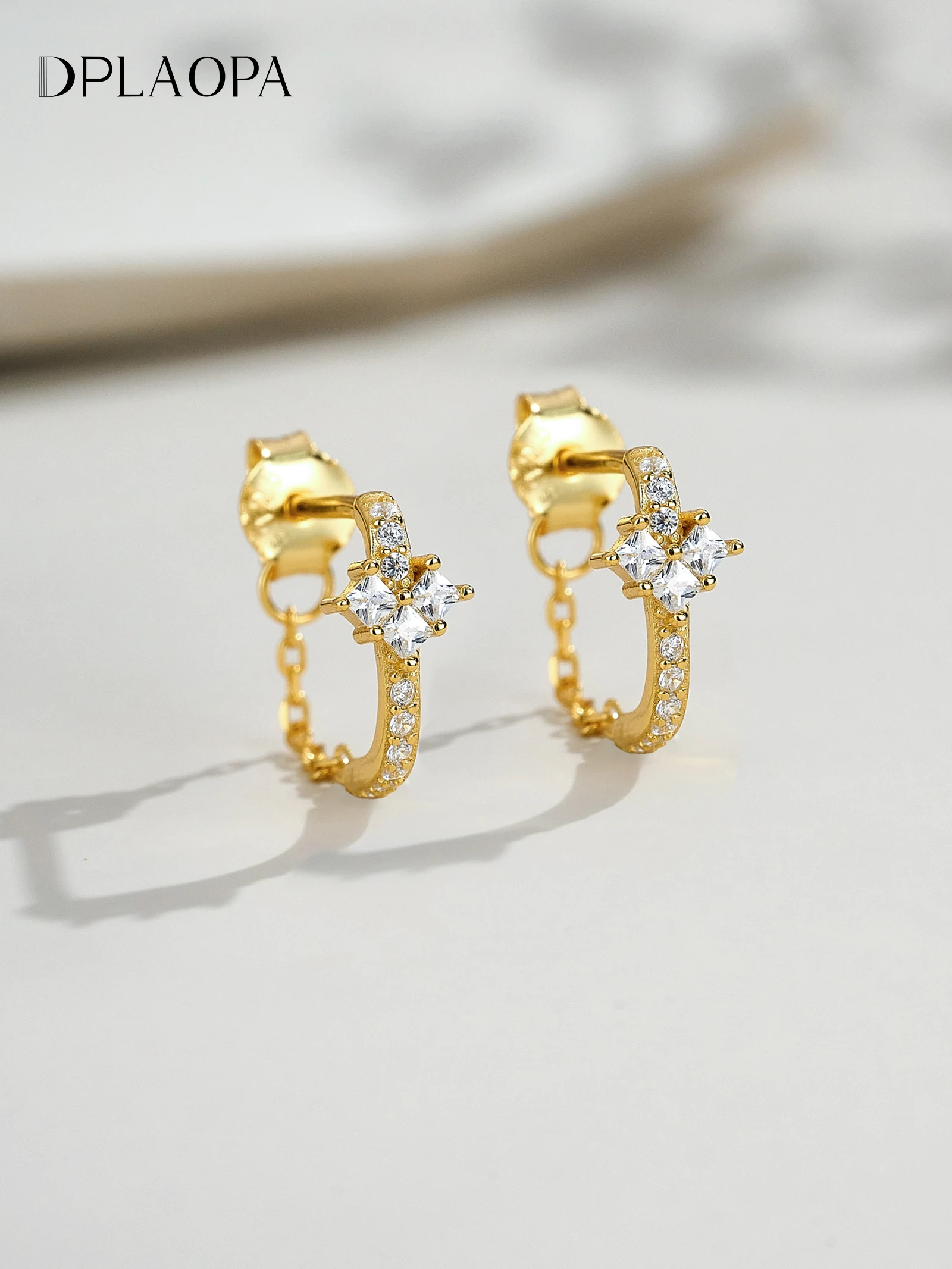 

DPLAOPA 925 Sterling Silver Irregular Heart Element Zircon CZ Stud Earrings with Chain Women Luxury Rock Punk Fine Jewelry