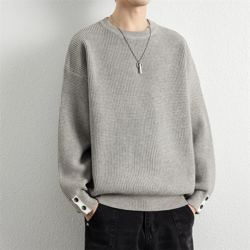 2026 Autumn/Winter Men's New Round-neck Jacquard Knitted Base Shirt for Teenagers, Hooded Sweater