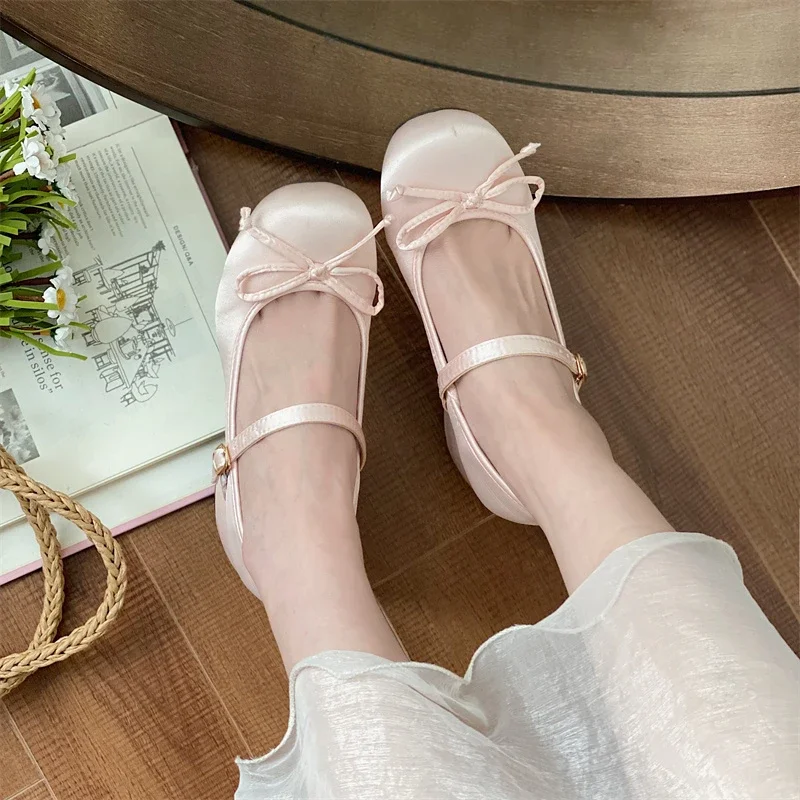 New Spring Autumn Thick Heel Pink Shoes Elegant Bow Lolita Shoes College Girls High Heels Fashion Women Sandals