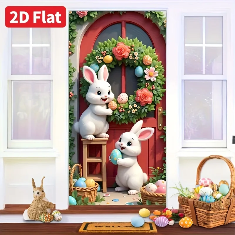 VIKAMA Easter Door Curtain Banner Multi-Purpose Indoor Outdoor Party Decoration for Home Garden Room