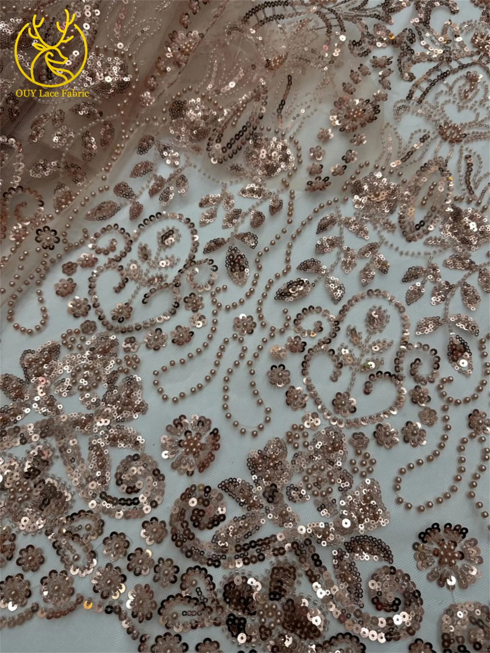 5 Yards meistverkaufter afrikanischer Pailletten-Spitzenstoff, hochwertige Mode, nigerianischer Perlen-Tüll-Spitzenstoff, Nähen von Partykleidern – Detail 23