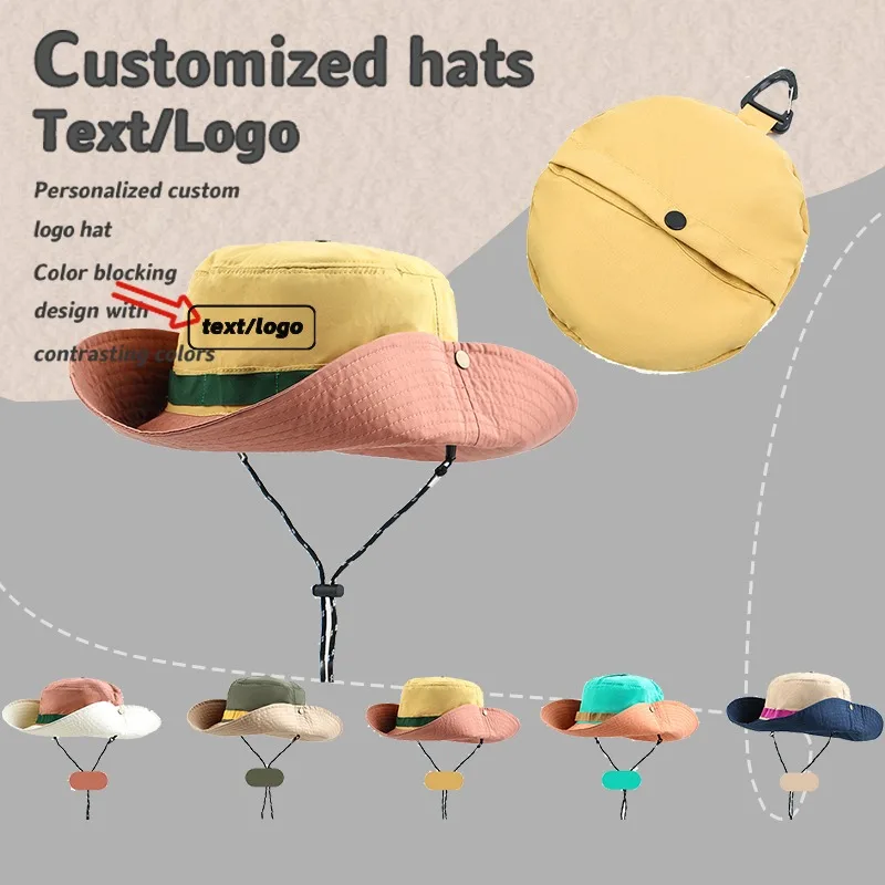 

Customized Logo Color Matching Bucket Hat Men's and Women's Summer Thin Sunshade Big Eaves Lace-up Foldable Quick-drying Sun Cap