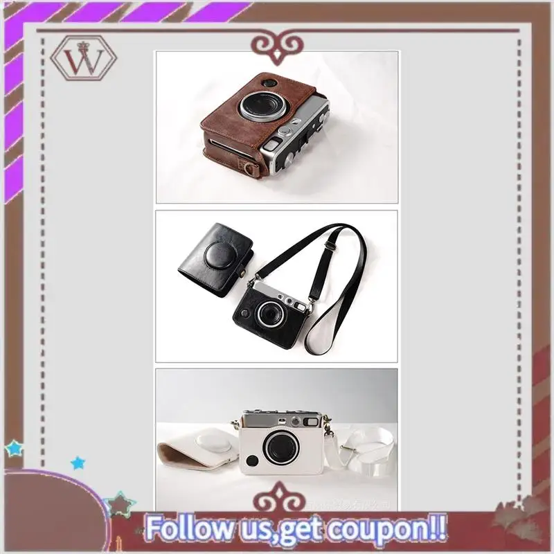حقيبة كاميرا جلدية ABBG-PU لـ Fujifilm Instax Mini EVO حافظة واقية مع حزام كتف لتخزين ملحقات الكاميرا