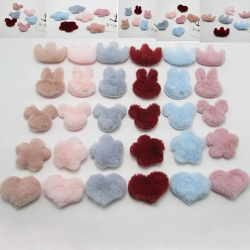 

Small size 40pcs/lot Multi Color Furry Felt Padded Heart/Star/Crown Appliques for DIY Handmade Children's hair Clip Accessories