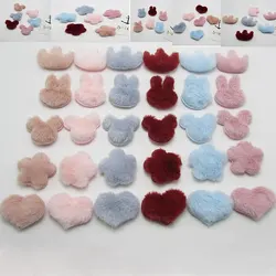 Small size 40pcs/lot Multi Color Furry Felt Padded Heart/Star/Crown Appliques for DIY Handmade Children's hair Clip Accessories