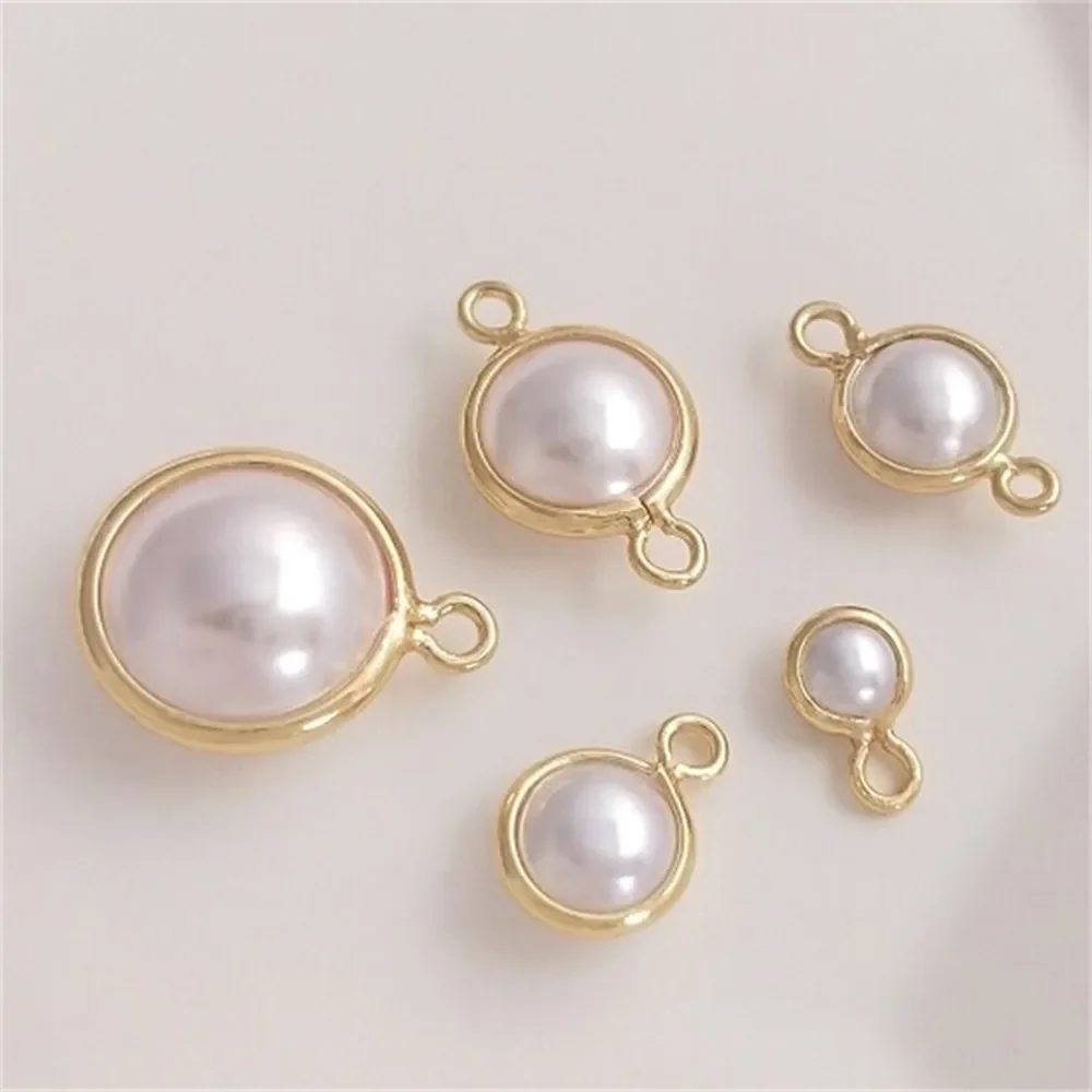 14K Bag of Jinbeizhu Edge Pendant Diy Handmade Accessories Imitation Pearl Double Hanging Connector Jewelry Accessories K150