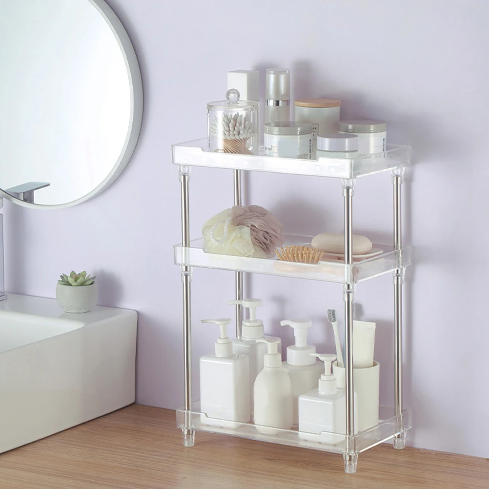 

Cosmetics Organizer Storage Shelves Transparent Desk Tray Countertop Perfume Rack Makeup Multilayer Desktop Bathroom