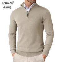 Otoño hombres cuarto con cremallera suéteres Slim Fit ligero al aire libre cuello simulado pulóver suéteres medio cuello alto ropa informal de punto