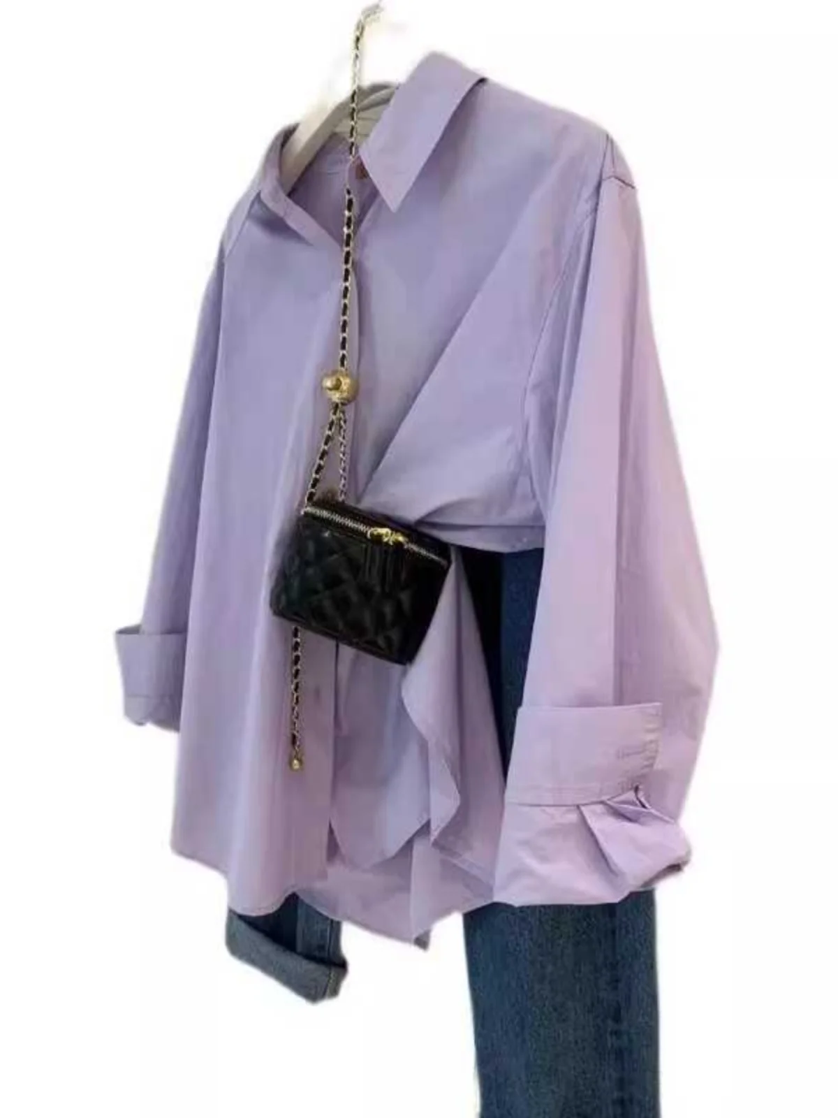 Loose Long Sve Women's irt Salt Series Chic Purple Spring Autumn New Sle Hong Kong Flavor Lazy Sle Top Coat