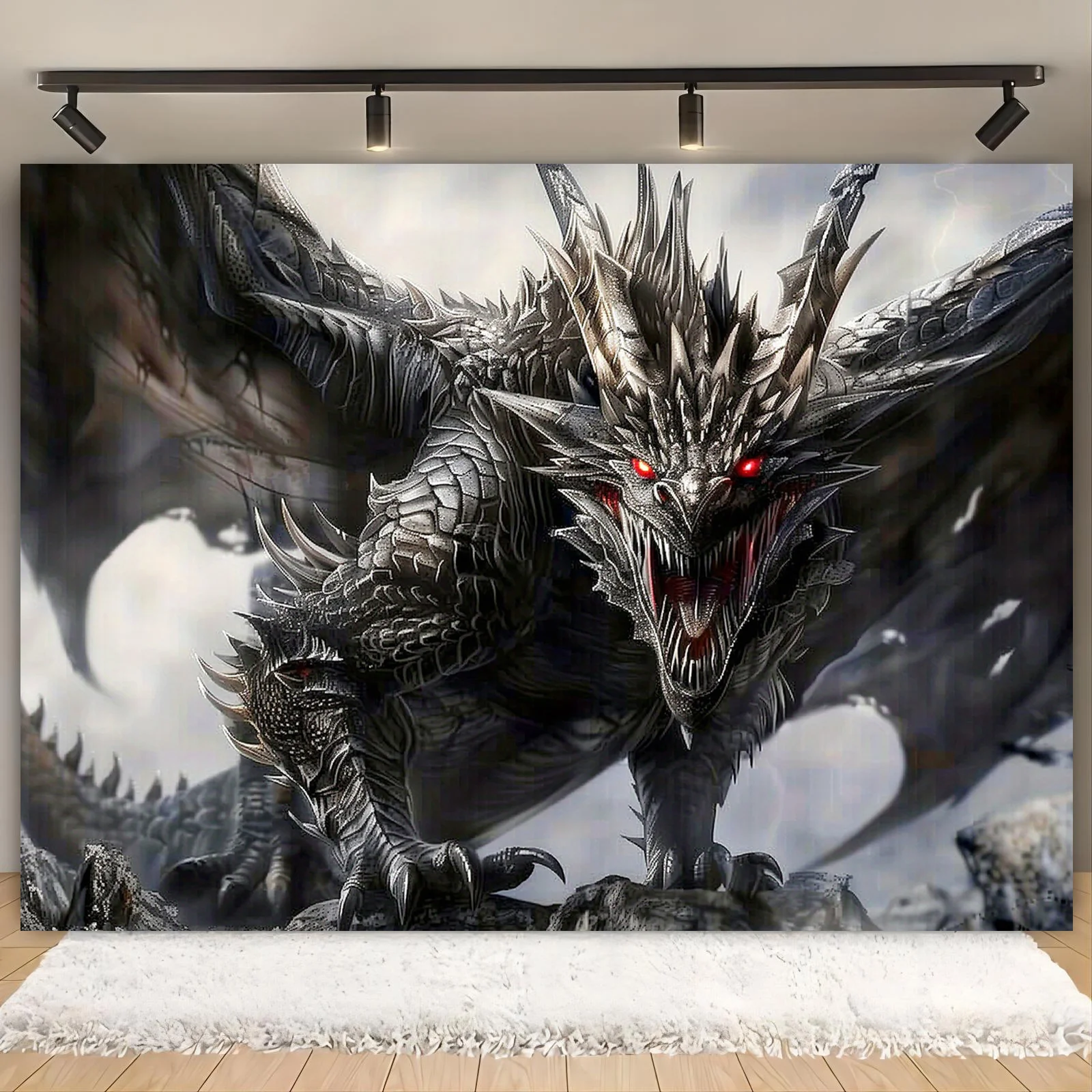 2D Flat, 1pc Large Black & Golden Dragon Wall Tapestry - 39
