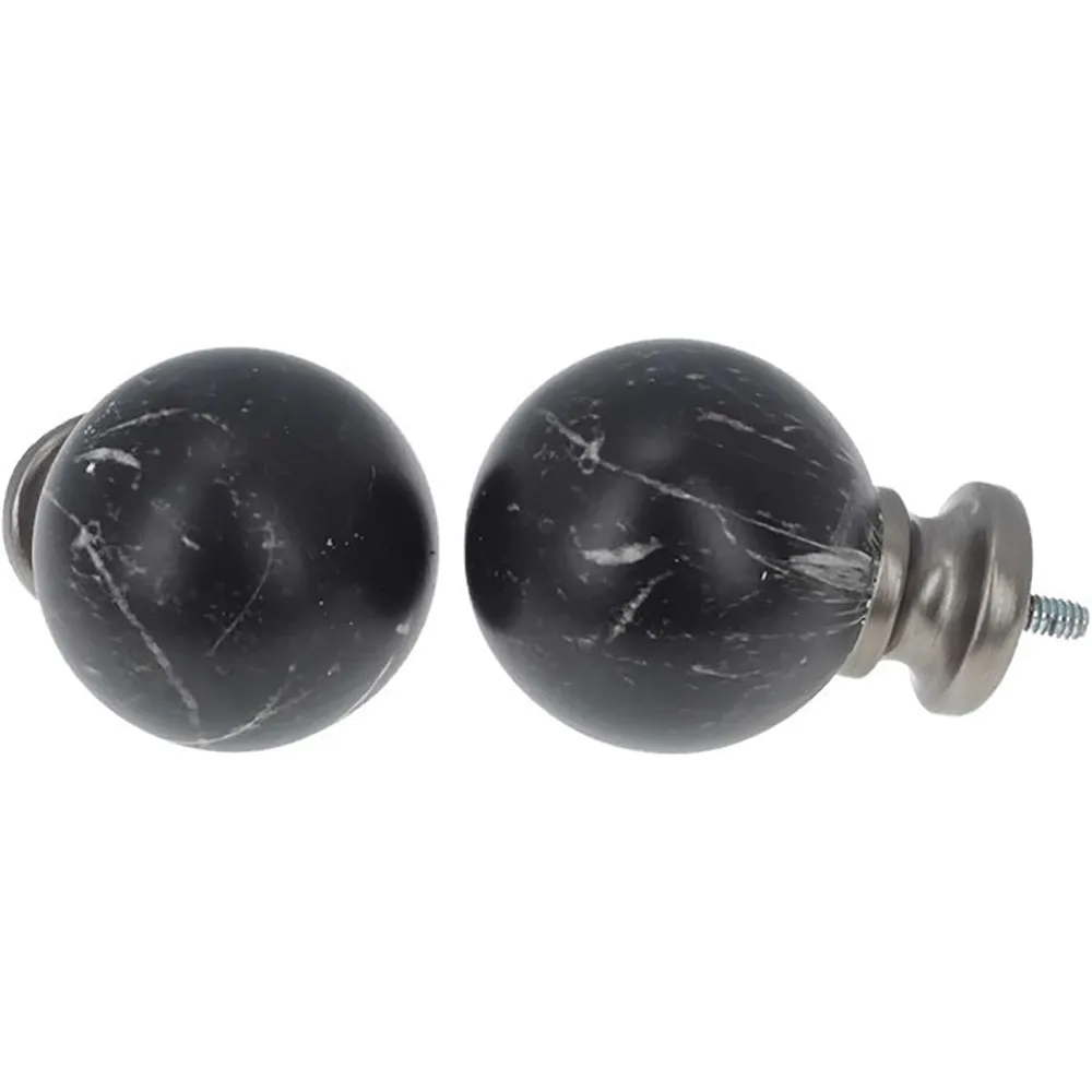 Drążek do zasłon Meriville o średnicy 1 cala z czarnymi, marmurowymi końcówkami w kształcie kuli, regulowany od 84 do 120 cali, styl Royal G