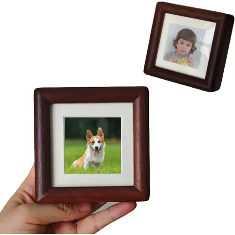 Mini cadre photo 3x3 fabriqué à la main avec tapis 1,8x1,8 - Cadre en noyer, présentoir de bureau pour photos de bébés et d'animaux de compagnie (noyer, 3x3)