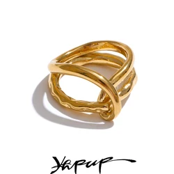 Yhpup 6789# Distinctive Stainless Steel Metal Geometric Fashion Ring for Women 18K PVD Plated Minimalist Statement Jewelry Gift