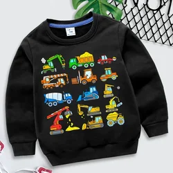 Excavator Print Hoodies Girls Boys Clothes Cartoon Waterwheel & Bulldozer Sweatshirts Kids Car Hoodies 2024 Children's Clothing