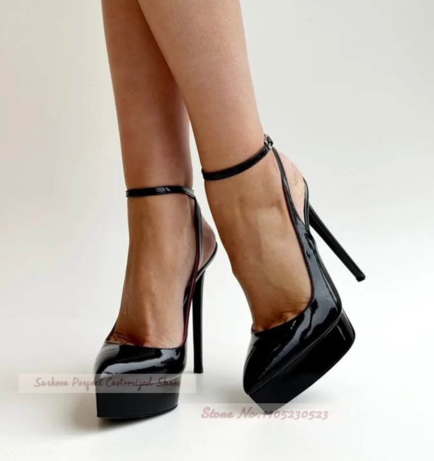 Lilac Purple Platform Pointed Toe High Heel Shoes Women Stiletto Heels Ankle Buckle Strap Banquet Pumps Shallow Footwear