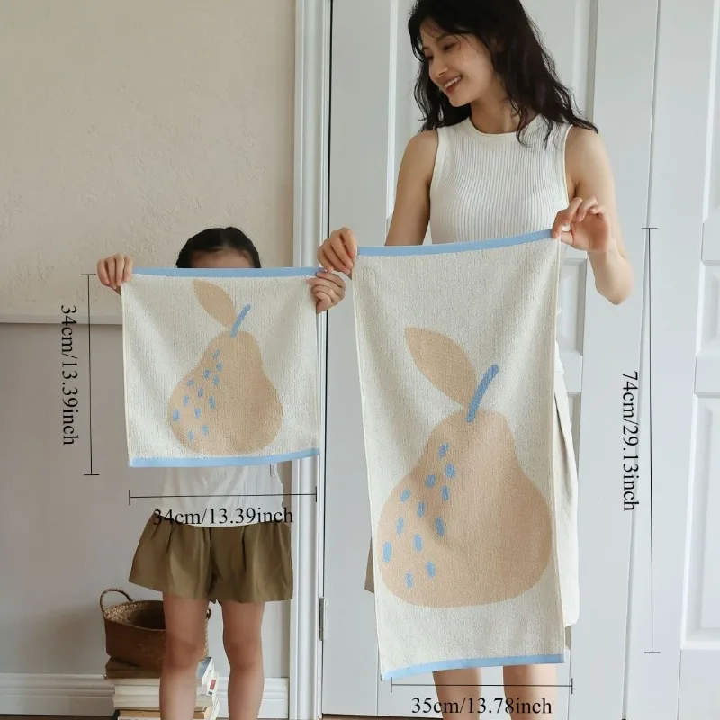 2pcs Cute Fruit Fresh Style Water Absorbent Towel High Density Skin Friendly Soft Household Face Bath Towel