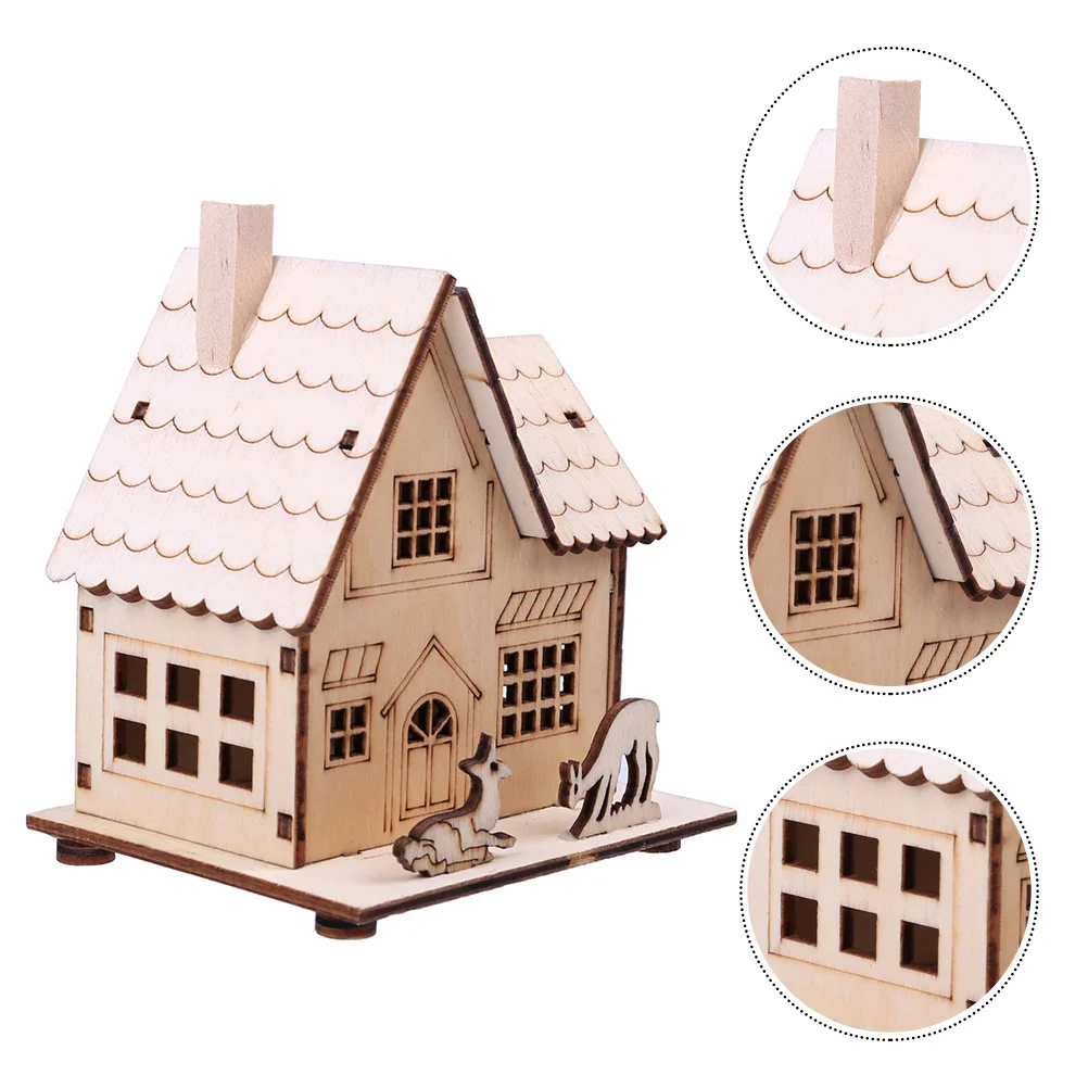 Wooden Illuminated Cabin Fun Holiday Decorations Ornament for Christmas House Desktop Xmas